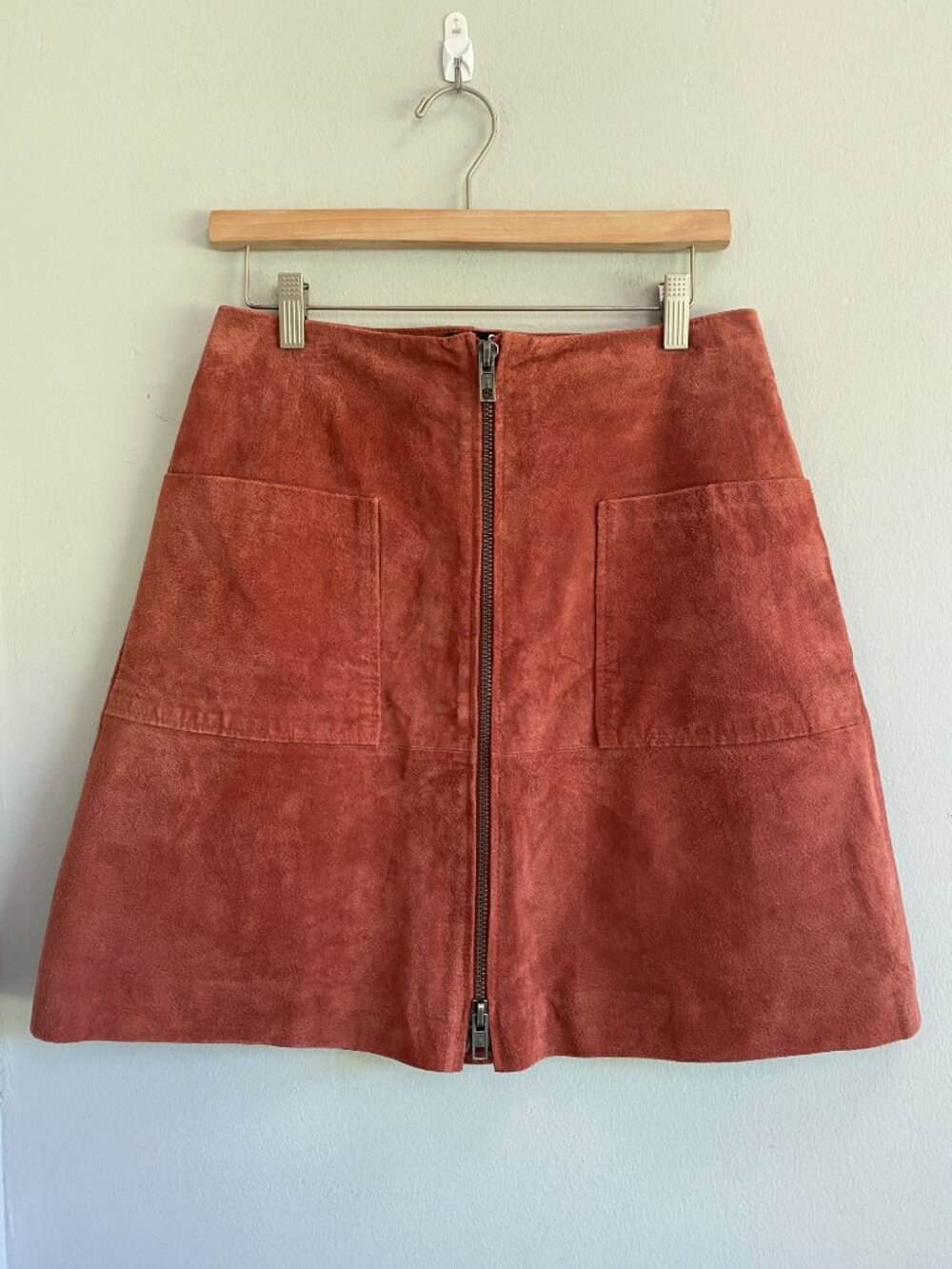 TTYA Long Tall Sally Suede Mini Double Zip Front Sz 6 Rust Brown Leather Skirt - Picture 2 of 6